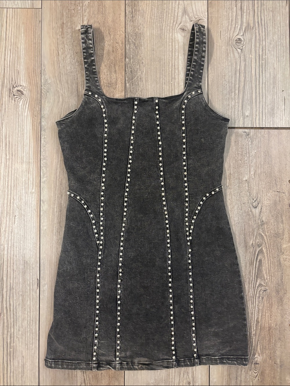 Signature8 Women's Black Studded Denim Tank Dress Large